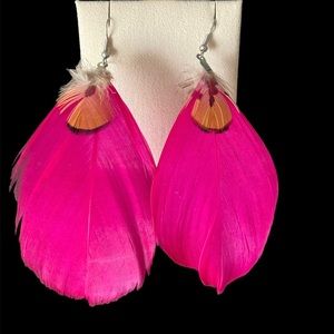 Boho Pink Feathered Earrings